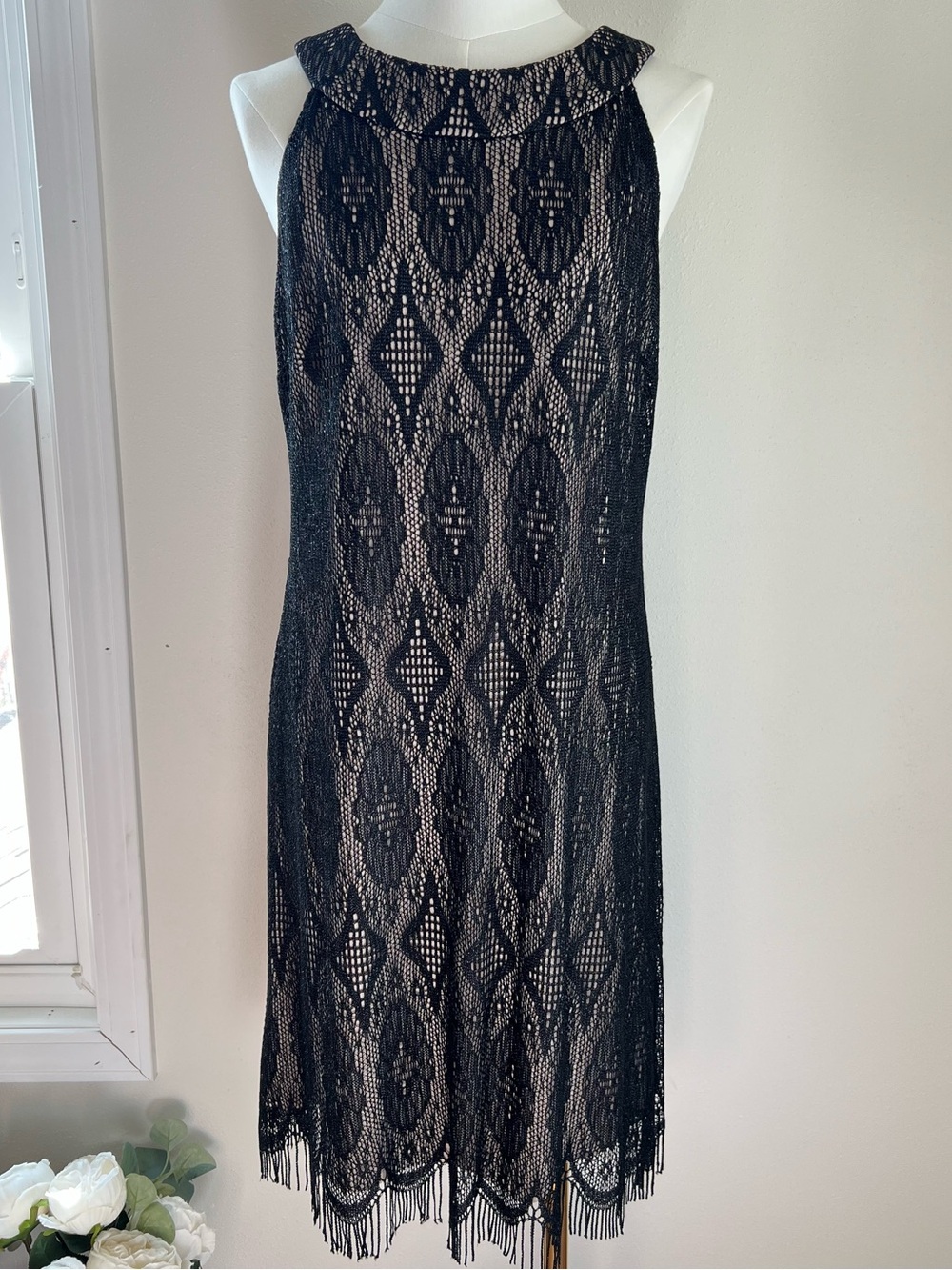 VTG S.L. Fashions Black Lace Fringe Sheath Dress